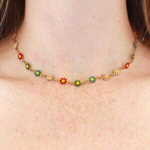 Necklace choker dainty flower Enamel Color daisy chain, waterproof jewelry